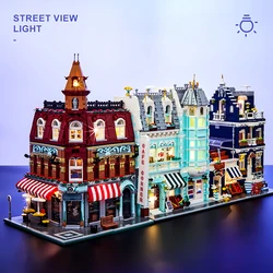 【MINI Bricks】Cafe Corner Fresh Market House Building Blocks Model Street View Modular Desk Decoration Assembly Toy For Kid Gifts