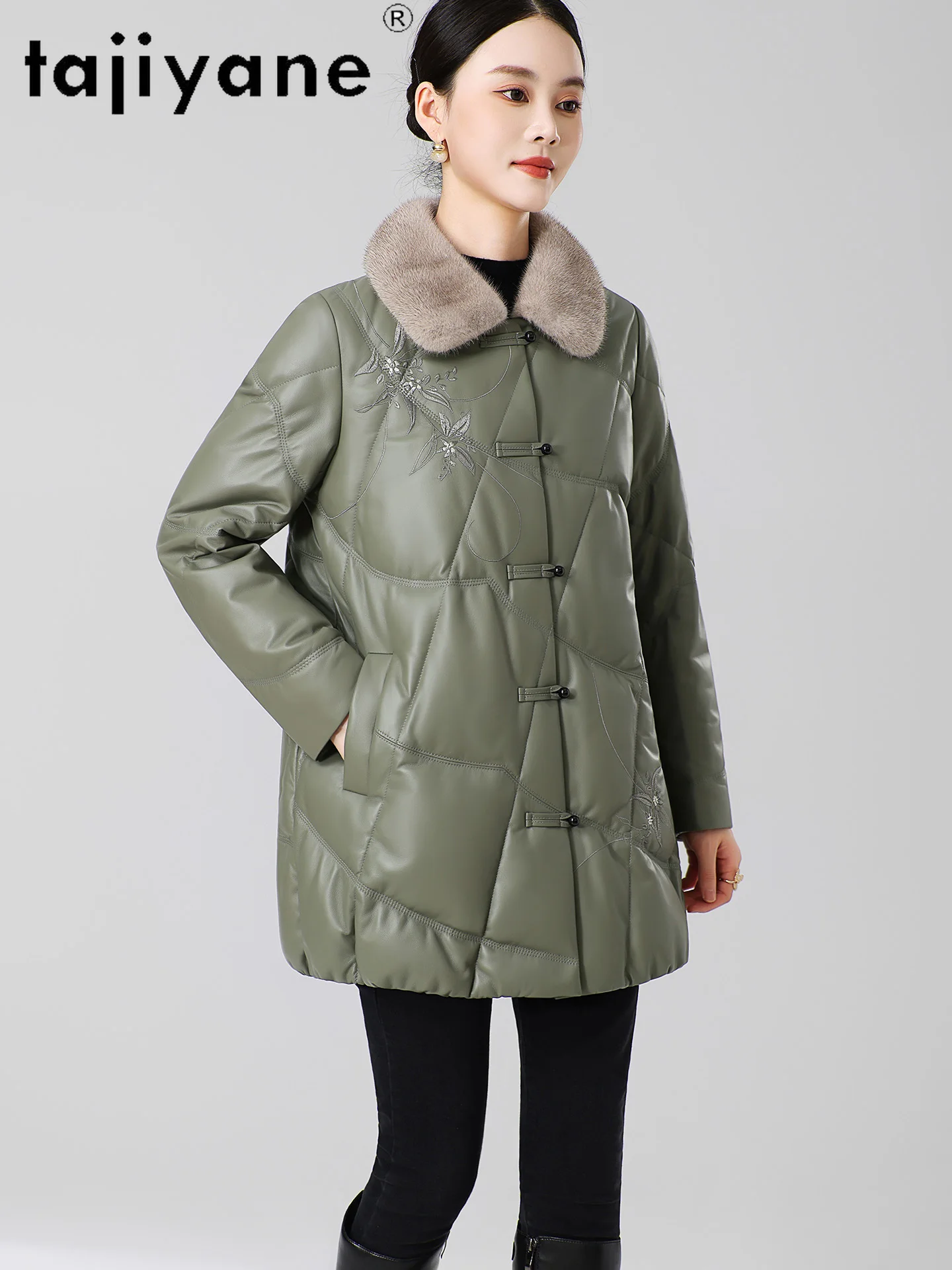 TAJIYANE Mantel Bulu Angsa Asli Kulit Domba Wanita Kerah Bulu Mink Jaket Puffer Elegan Mantel Musim Dingin 2025 Pakaian Wanita ropa mujer