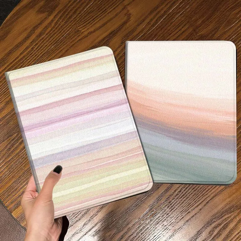 

Watercolor Striped Pastel Gift For iPad Pro Air Mini 2 3 4 5 6 7 6th 7th 10th 11th 10.2 9.7 10.5 11 Foldable Tablet Case