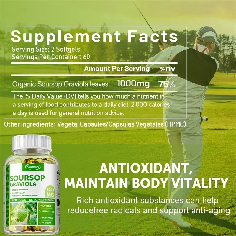 Soursop Graviola Capsules - Supports Healthy Cell Growth, Support Emotional Health, Relax, Liver and Sleep, Strengthen Immunity