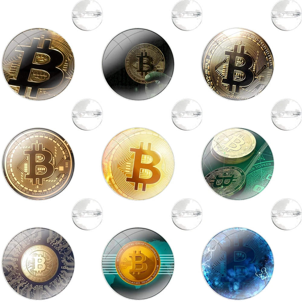 I Love Accept Bitcoin Glass Dome Brooches Shirt Lapel Bag Cute Badge Pins For Clothes Hat Accessories