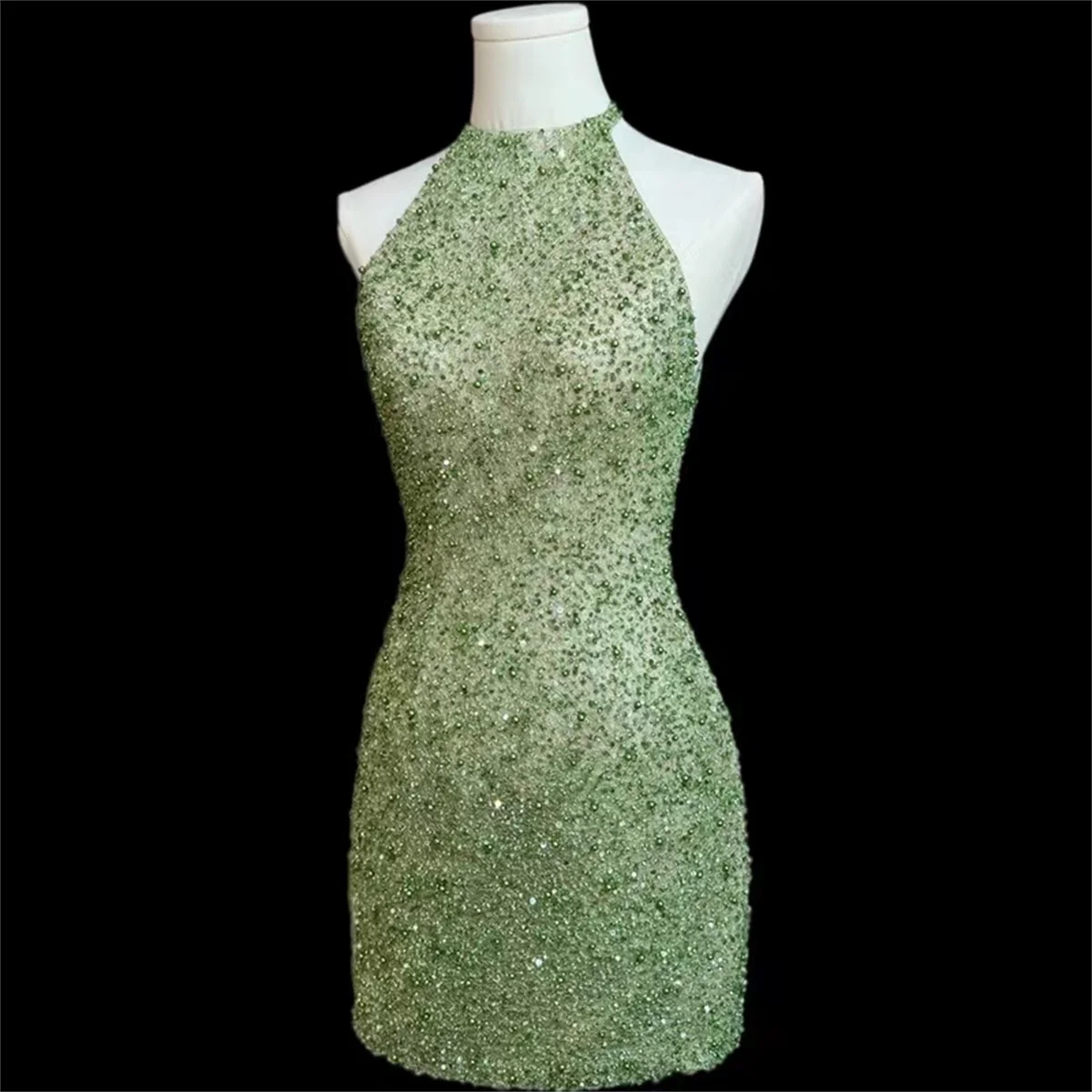 Hot Cocktail Mini Dress Green Crewneck Sleeveless Sequin Ball Party Sexy Vestidos De Fiesta 2024 Custom  Make   فساتين السهرة