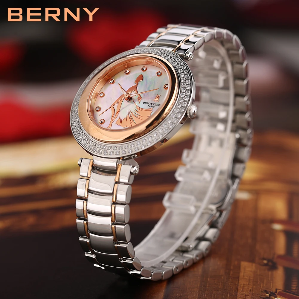 BERNY-reloj analógico de acero inoxidable para mujer, accesorio de pulsera de cuarzo resistente al agua con diseño de zafiro, complemento masculino