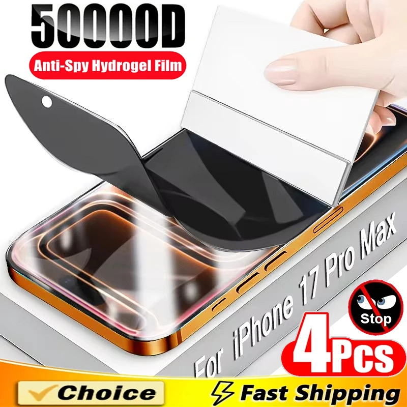 

4Pcs Anti-Spy Hydrogel Film For iPhone 16 15 14 11 12 13 17 Pro Max Privacy Screen Protector For iPhone Air XR X XS MAX No Glass