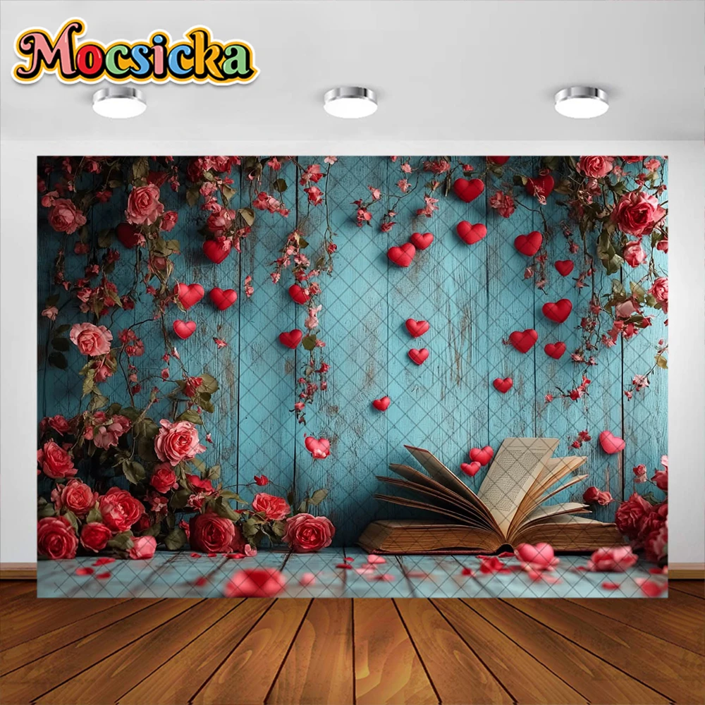 Fondo de fotografía del Día de San Valentín libro de amor decoración de arco Floral telón de fondo Baby Shower pareja retrato accesorios de estudio fotográfico