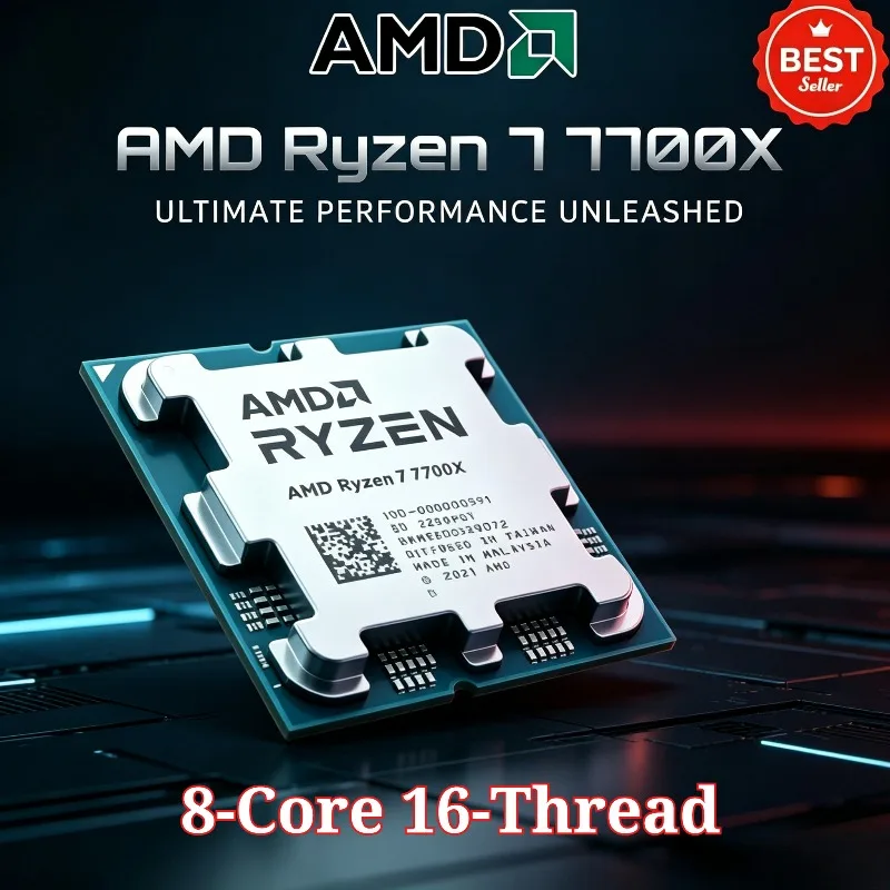 

AMD Ryzen 7 7700X CPU New 100% Brand 5NM, L3=32M,100-000000591 R7 7700X,4.5GHz,8-Core,16-Thread, Socket AM5, but without Cooler