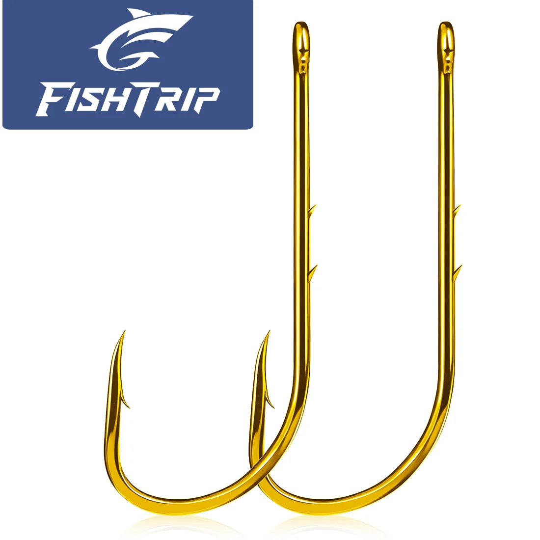 FishTrip 25-100 Stück Köderhalter Angelhaken Gold Köderhalter-Haken Doppelt Widerhakig Offset Langer Schaft Lebendköder Angelhaken Salzwasser