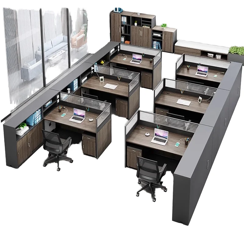 

*Modern Four- 6-Person Capacity Thickened Screen Office Desk with Chair Set Simple Financial Design Staff Desk