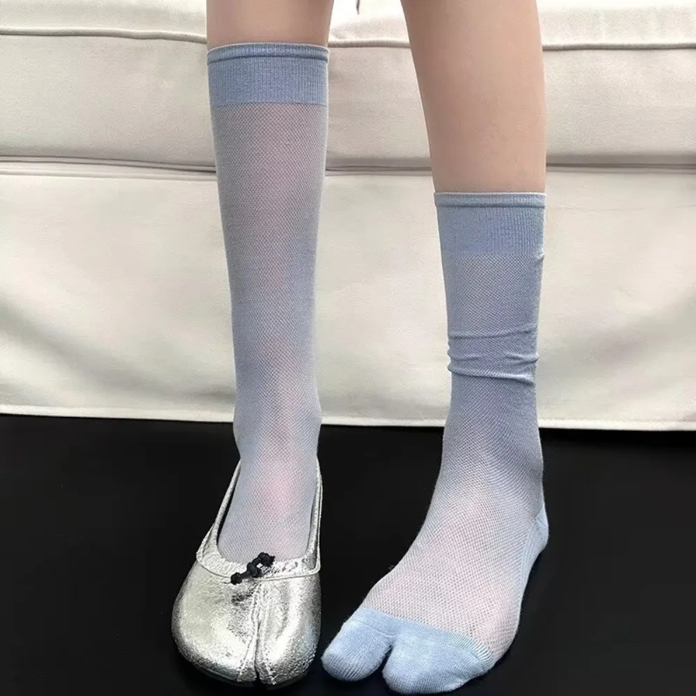 Sheer Mesh Split Toe Socks Thin Fabric Stackable Design Tabi Socks Calf Length Breathable Material Mid-Calf Socks Summer Season