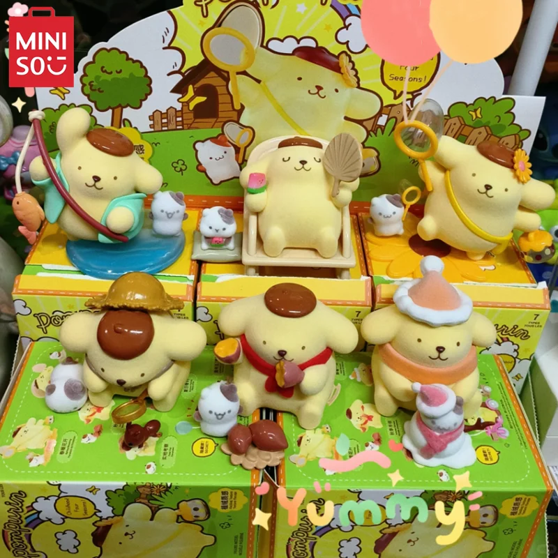 MINISO Sanrio Pompompurin Childhood Four Seasons Series Blind Box Kawaii Fishing Snowman Model Children's Toy Birthday Gift