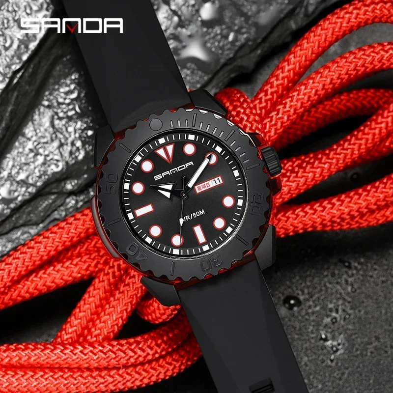 SANDA-Reloj de pulsera deportivo para hombre, cronógrafo de cuarzo, estilo militar, informal, resistente al agua, 50bar, 3118