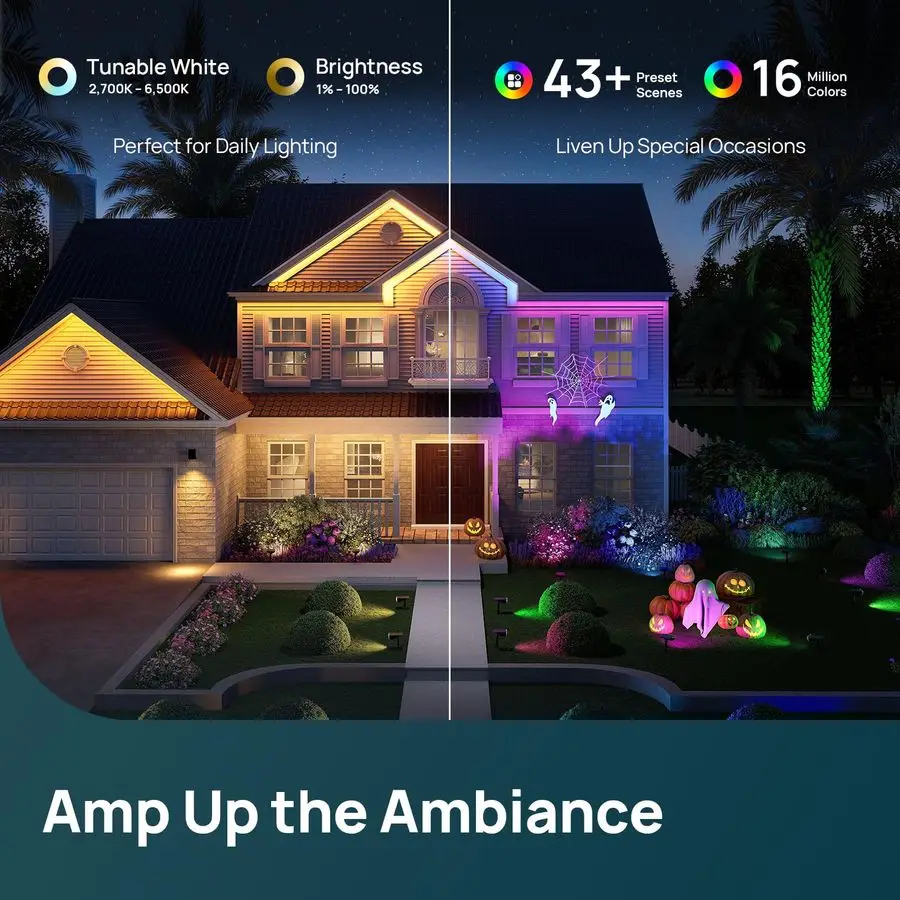 Smart Solar Spot Lights Outdoor SL5C, Solar Lights Outdoor Spotlight Color Changing APP Voice Control Landscape Lighting, IP67 C