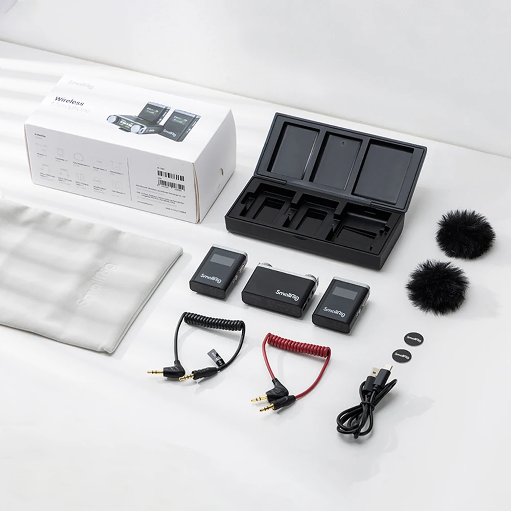 Microfono wireless SmallRig microfono Lavalier set completo di microfoni con cancellazione del rumore da uno a due 8 ore di lavoro per la fotocamera