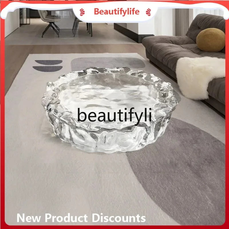 Transparent resin round coffee table light luxury high-end feeling living room home sofa side water ripple table