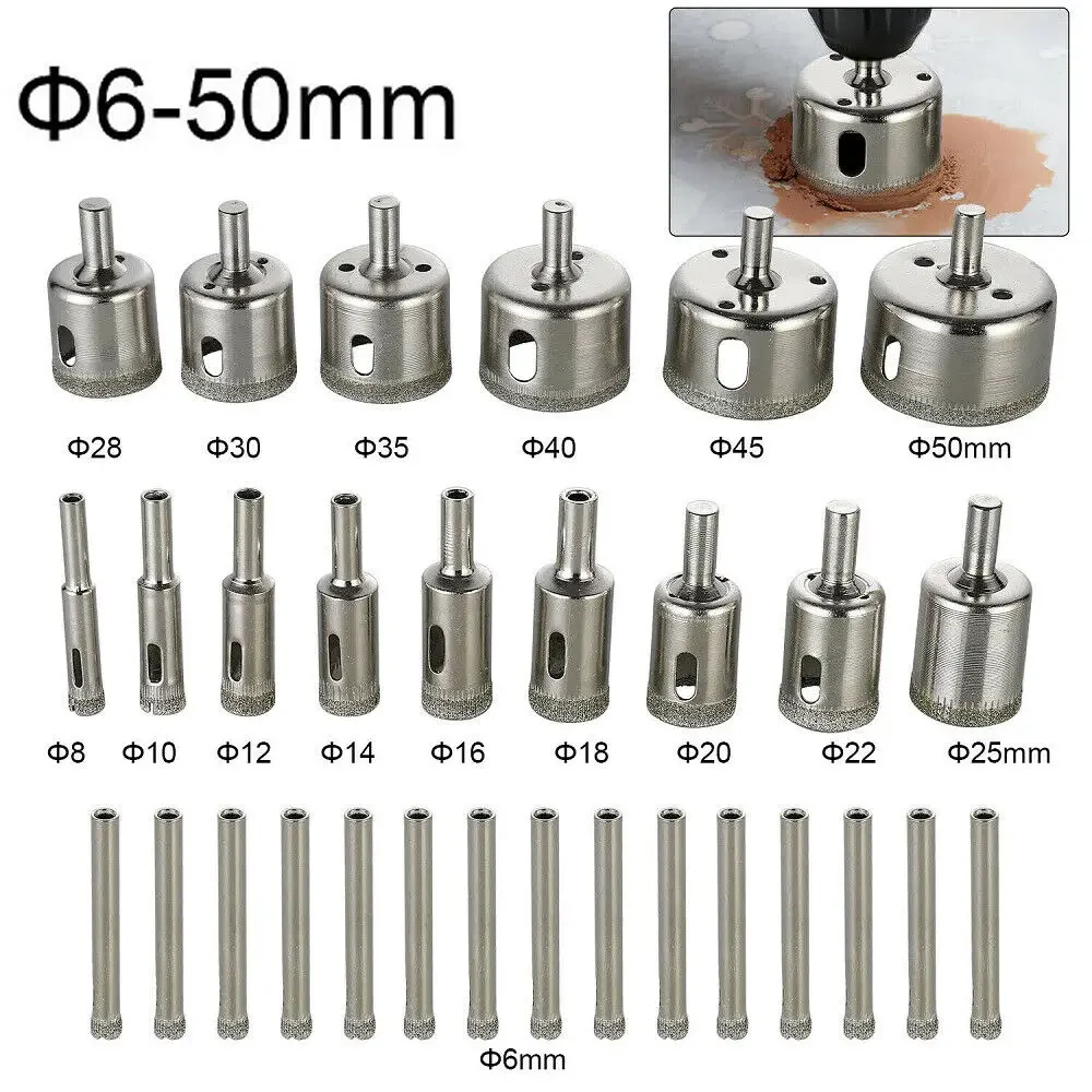 30Pcs Diamond Holesaw set Masonry Hole Drill Set Hole Drill Bits 6-50MM For Holes Saw Drill Bit Cutter Tile Glass Marble Ceramic