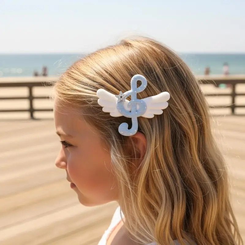 2Pcs Cute Y2K Music Note Wing Hair Clips Sweet Early Japanese Era Polka Dot Star Decor Hair Pins Side Clips Hair Accessory