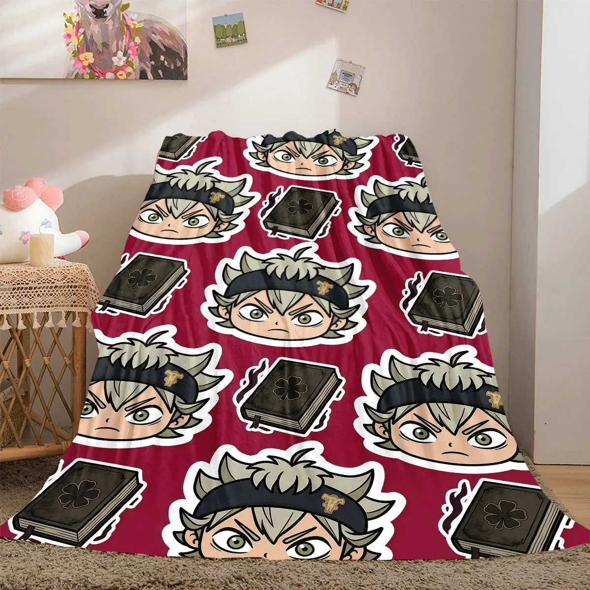 Black Clover Ultra 2D Cartoon-Flanelldecke, bedruckter Stil für Sofa, weiche Heimdekoration, Reise-Picknickdecke_LIAN