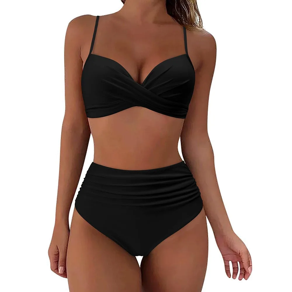 2026 Women's Thickened Two-Piece High-Waisted Tummy-Covering Tight Swimsuit Sexy Bikini