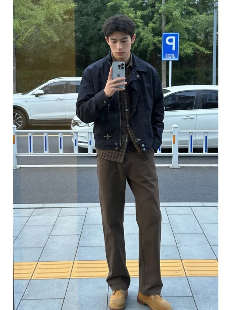 

Cleanfit Brown American Sle Workwear Jeans Men's mid Waist Straight Leg Slimming Bootcut Pants Casual Everyday Jeans