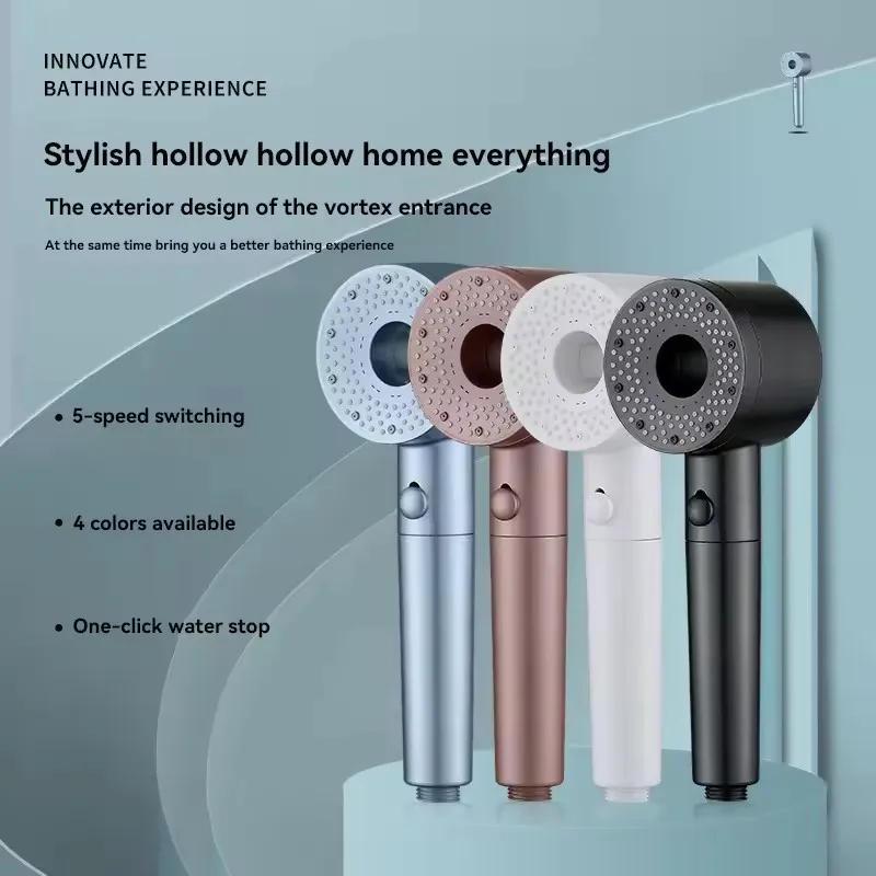 New Booster Filtered Shower Head 5 Modes Adjustable High Pressure Water Saving Shower One-Key Stop Bathroom Handheld Showerhead