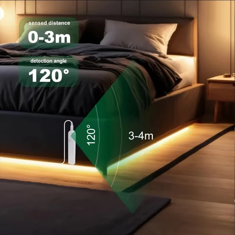 Tira de Luz LED COB de 5V, 320 LED/m, Sensor de Movimiento PIR, Cinta Flexible Autoadhesiva, Alimentada por Batería, para Iluminación de Gabinetes de Cocina