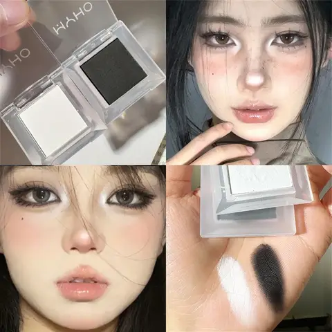 Bilashmart Monochrome Matte Smoky Black Eyeshadow Makeup Waterproof Lasting WhiteEye Makeup Natural Brighten Eyeshadow Highlighter Palette