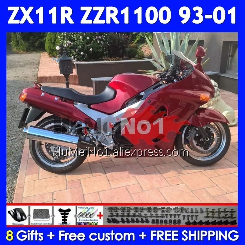 ZZR1100 For KAWASAKI NINJA ZX 11R ZX11 R 93 94 95 96 97 223No.111 ZX-11R ZX11R ZZR 1100 1998 1999 2000 2001 Factory red Fairing