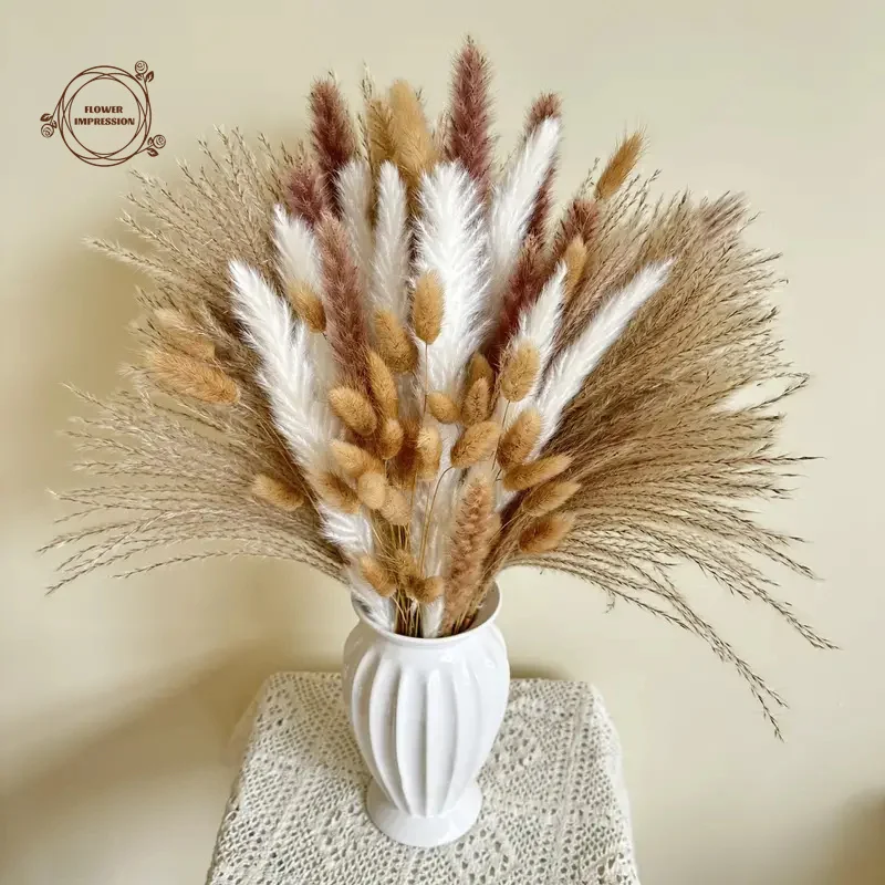 Natural Pampas Grass Dried Flwoers Decor Fluffy Bouquet Boho Home Decor Wedding Table Flower Lagurus Vase Arrangement Decoration