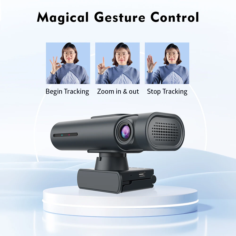 TOALLIN mini PTZ Webcam 2K Streaming Camera, AI Tracking & Auto Zoom, Gesture Control, Dual microphones, usb Pluy&Play PC Camera