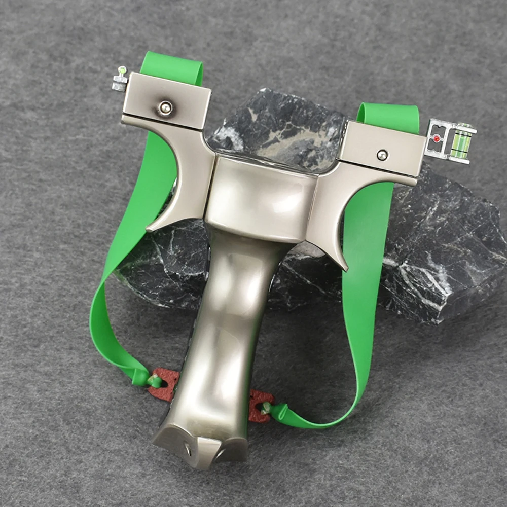 

Silver Full Metal Electroplated Alloy Slingshot High Quality Hunting Shooting Grip Slingshot Professional Slingshot Equipment