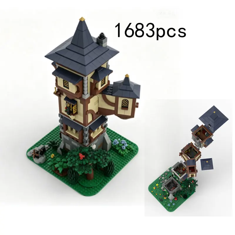 

MOC Medieval Magic Tower Creative Ornament Model Wizard Castle Small Particle Assembly Building Block Toy 1683pcs