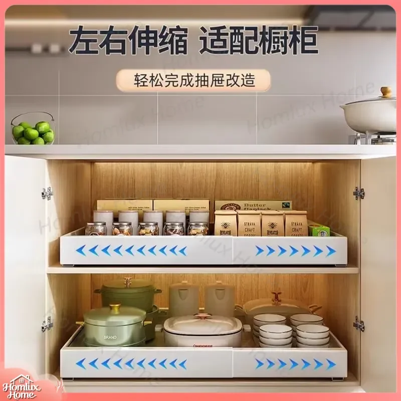 Kitchen Cabinet Pull Out Shelf Organizer Inner Slide Retractable Storage Rack for Dishes Seasonings Spices Cookware Utensils