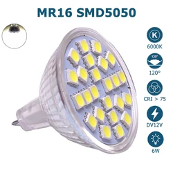 6W reflektor 5050 SMD DC 12V żarówka LED chłodna biała 6000K reflektor LED szklana powłoka 24 diody zastępują lampę halogenową