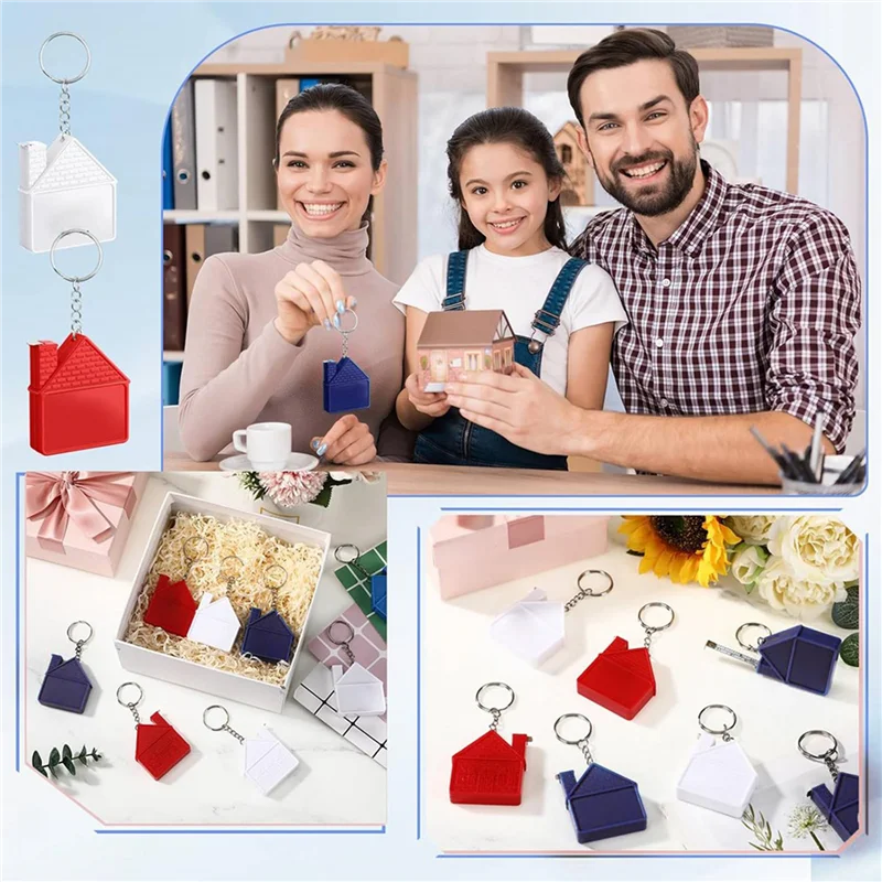 

A93E-60 Pcs House Shape Tape Measure Keychains 1M/3Ft Real Estate New House Gifts Closing Gifts For Home Buyer
