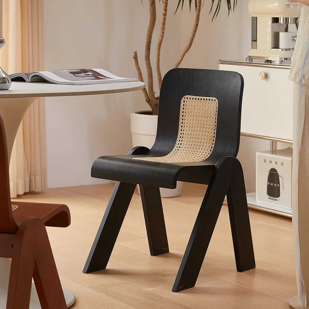 

French retro rattan dining chair designer medieval C chair bedroom backrest light luxury chair wabi sandy wind solid wood dining