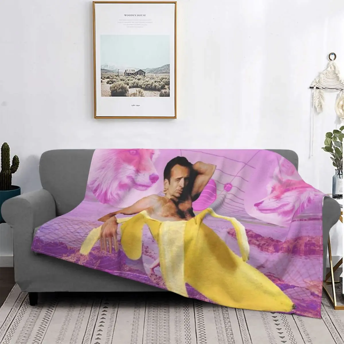 Nicholas Cage Banana Vaporwave An Ultra-Soft Micro Fleece Blanket