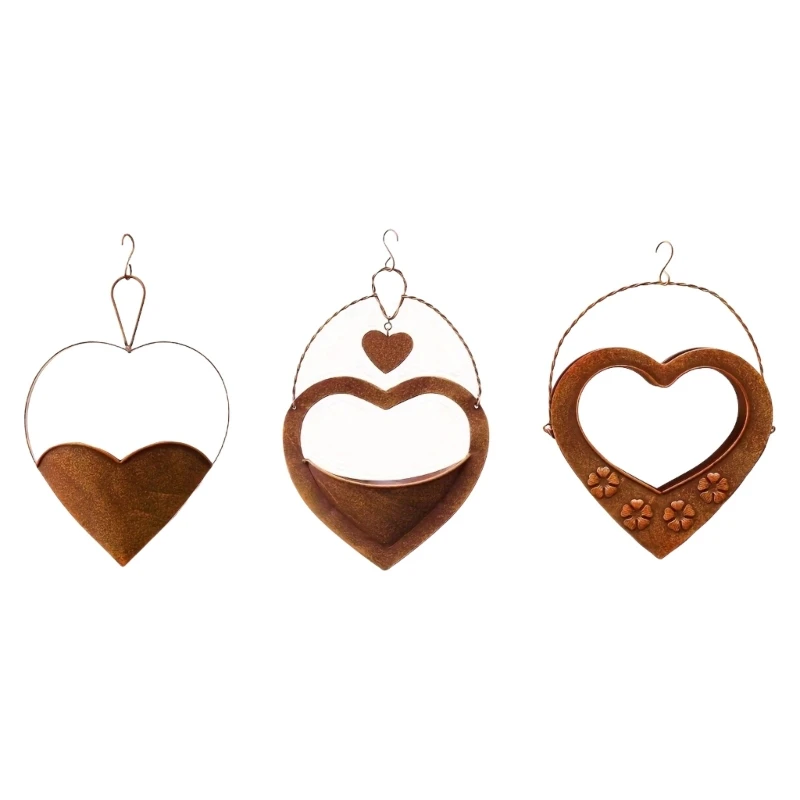 4X7B Indoor Outdoor Iron Plant Hanger Heart Design Hanging Flower Holder with Hook Perfect for Garden Window Display