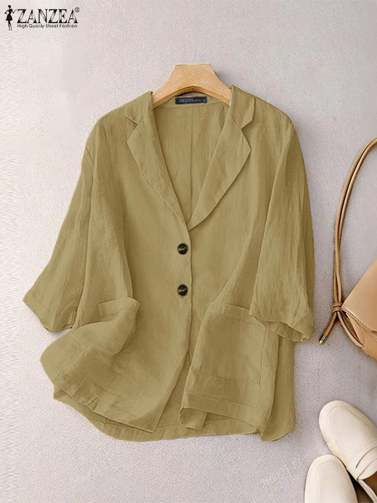 

2025 Spring Summer Blazer Casual Loose Korean Style Suits ZANZEA Fashion Office Work Outwears Solid Color 3/4 Sleeve Coats