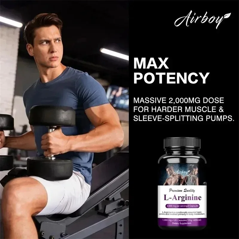 L-Arginine Capsules - Helps Increase Endurance, Protein Synthesis,Promotes Faster Muscle Growth, Abs