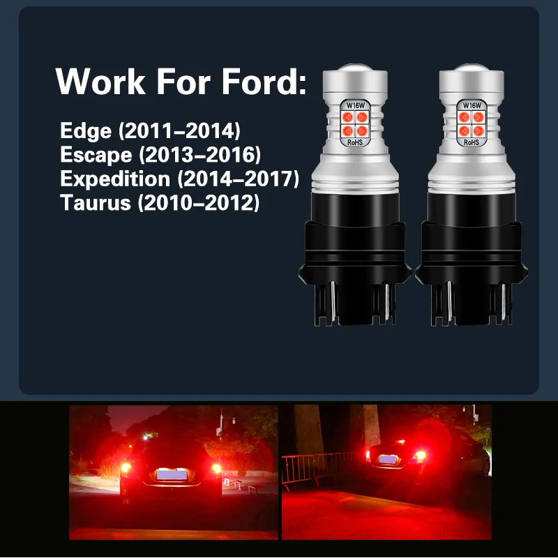 2pcs LED Brake Light Blub Lamp 3157 P27/7W T25 Canbus No Error For Ford Edge Escape 2013-2016 Expedition 2014-2017 Taurus