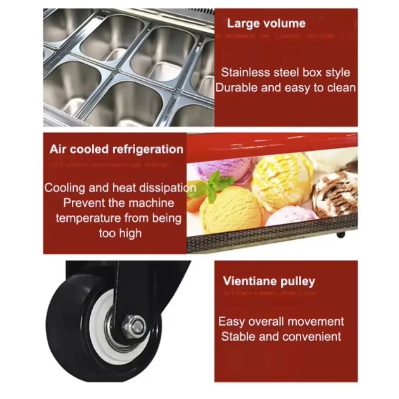 Professional Manufacturing Commercial Gelato Ice Display Cabinets Freezer Case Showcase