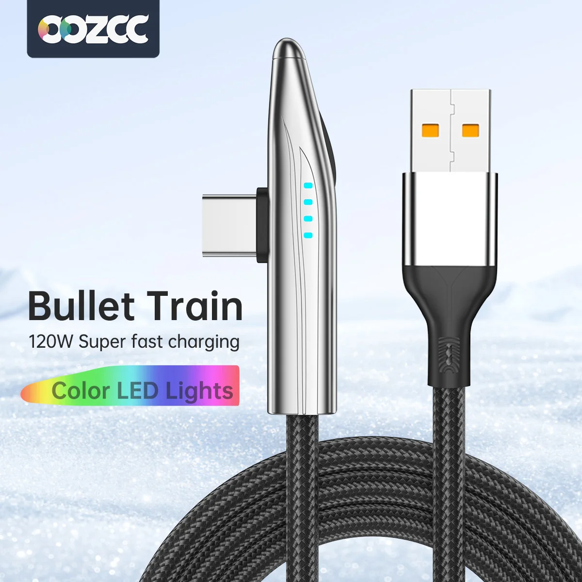 240W Bullet Train Super-Ladekabel, 90-Grad-Winkel Typ-C-Ladegerät Nylon-Datensynchronisationskabel, Kompatibel mit Samsung, Xiaomi, POCO