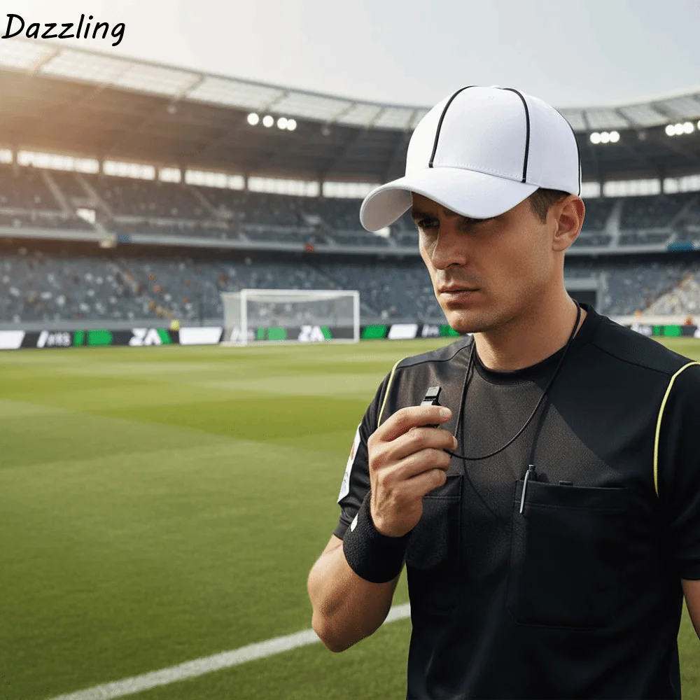 

Adjustable Professional Referee Baseball Cap Black / White Sunshade Sports Hat with Contrast Trim Casquette Polyester