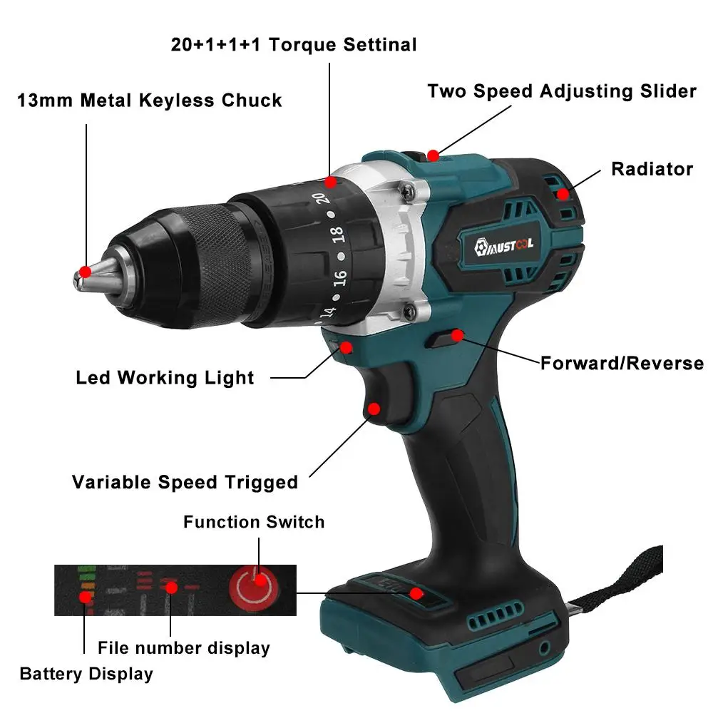 Mosterd 4000Rpm Draadloze Boor Elektrische Schroevendraaier Oplaadbare Diy Driver Multifunctioneel Elektrisch Gereedschap Voor 18V Batterij