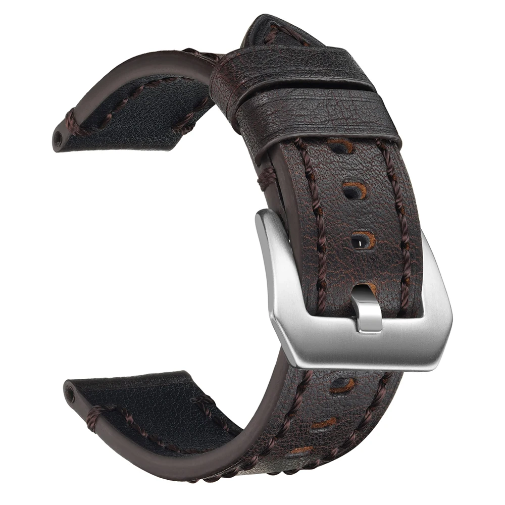 خمر حزام ساعة جلد طبيعي مخيط يدويا ساعة رجالي فاخرة حزام من الجلد 20 مللي متر 22 مللي متر 24 مللي متر