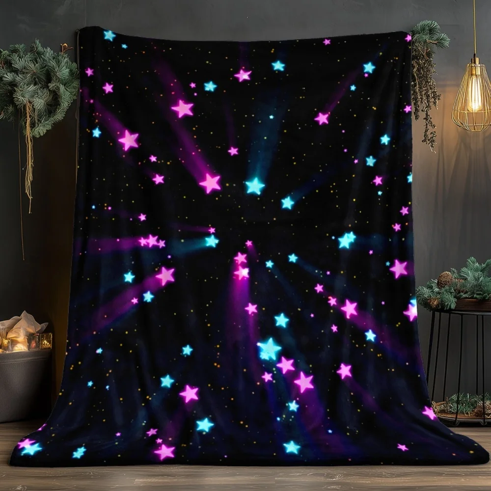 Galaxy Themed Flannel Throw Blanket Colorful Bursting Star Graphic Print Soft Plush Cover for Couch Trendy Aesthetic Styling