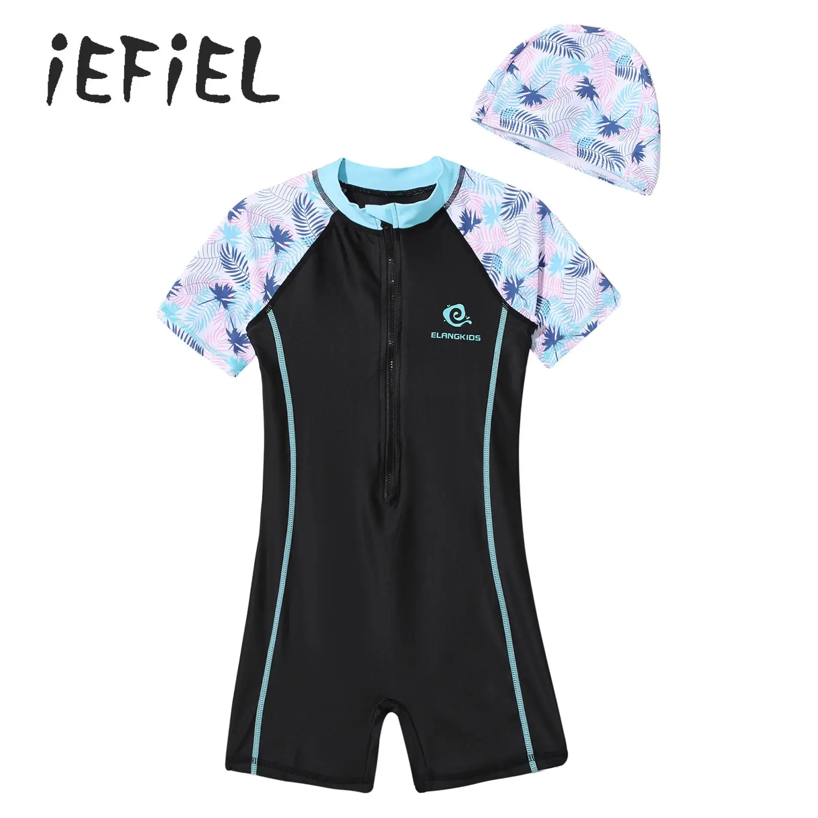 

One-Piece Swimwear Swimsuit for Child Girl Sports Short Sleeve Boy Leg Bodysuit Rash Guard Surfing Bathing Suit Print Beachwear