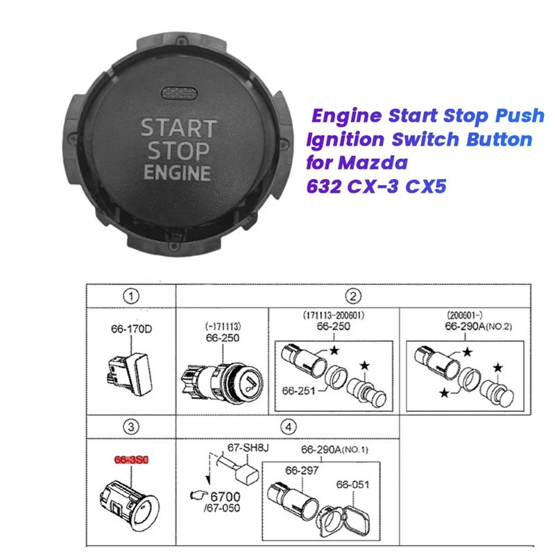 Engine Start Stop Push Ignition Switch BJS7-66-3S0 For Mazda 6/3/2 CX-3 CX5 Car One-Touch Start Button Key BJS7663S0