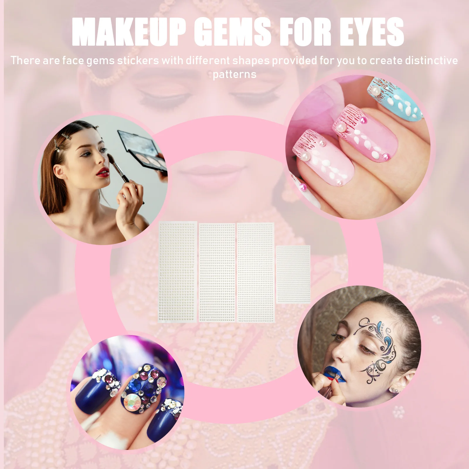 ملصقات لؤلؤية ذاتية اللصق للمكياج والحواجب والوجه والجسم والأظافر مكونة من 4 أوراق لتزيين حفلات المهرجانات #1