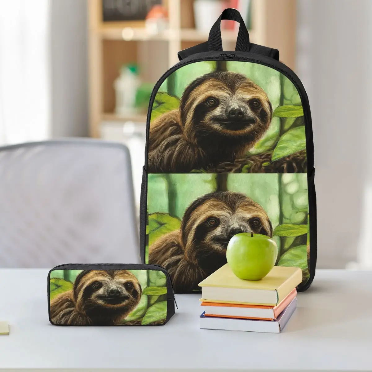 Sloth In The Jungle Backpack Student BookBag School Bag Shoulder Bags 3ps Insulated Lunch Bag Pencil Case